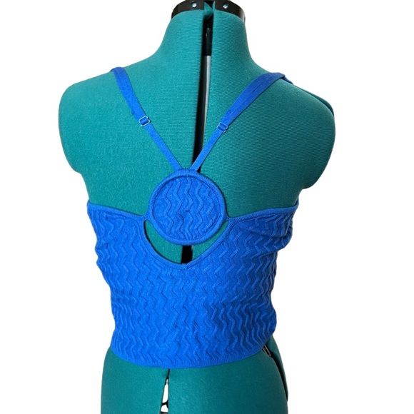 House Of Sunny Blue Knitted Bohemian Adjustable Spaghetti Strap Crop Top A23 - Picture 2 of 5